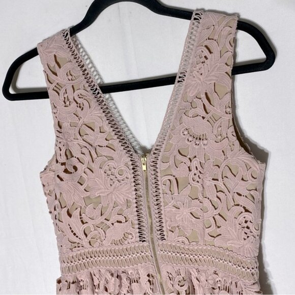 SOLD-New Look Premium Nude Blush Lace Overlay Sleeveless Mini Dress 6 - Picture 11 of 14